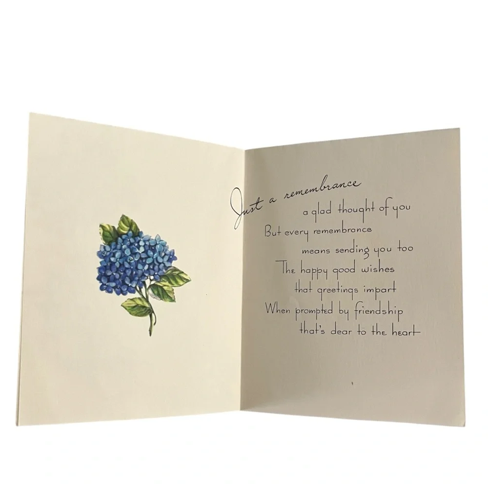 Unused Vintage Greeting Card Friendships Greeting Blue Hydrangea